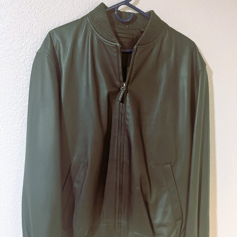 Round Tree & Yorke Men's Brown Leather Bomber Jacket Lined Zip Front Size Large